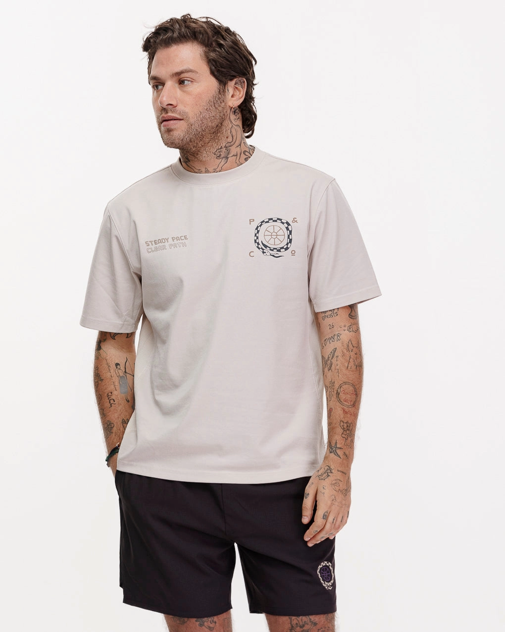 Biodegradable Options Denim combination Steady Pace Trail T-Shirt?- Bone