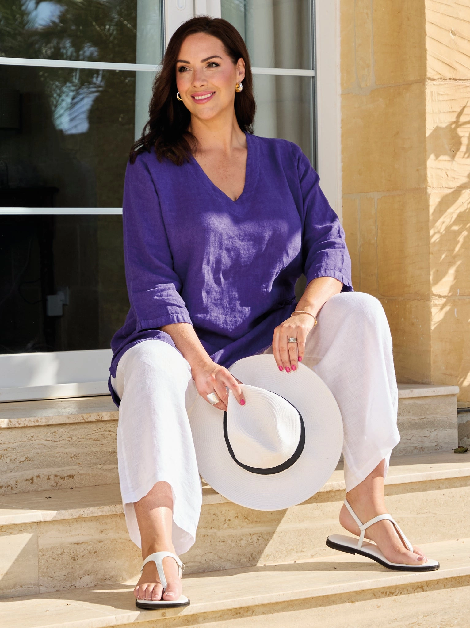 Ayla Linen Top - Purple Stretch Woven Material