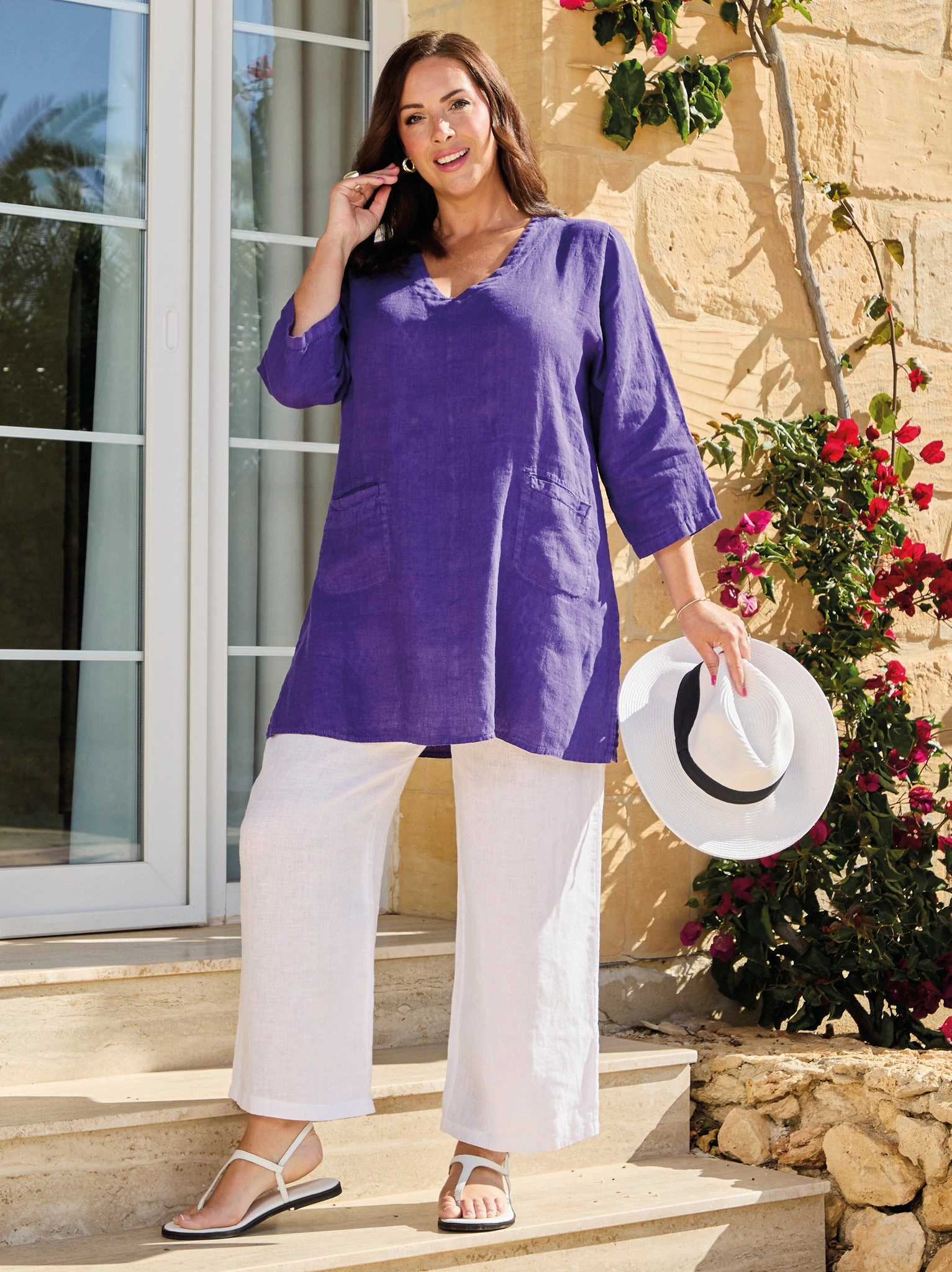 LaserCut Edges Ayla Linen Top - Purple