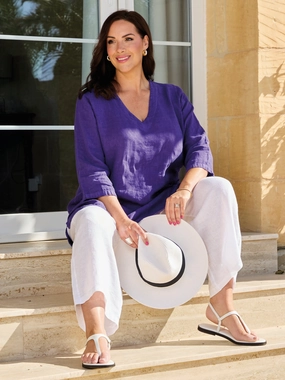 Ayla Linen Top - Purple Stretch Woven Material