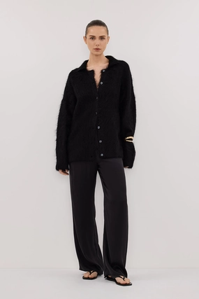 Comfy Knit Layer premium fabric SALMA BLACK POLO NECK KNIT CARDIGAN