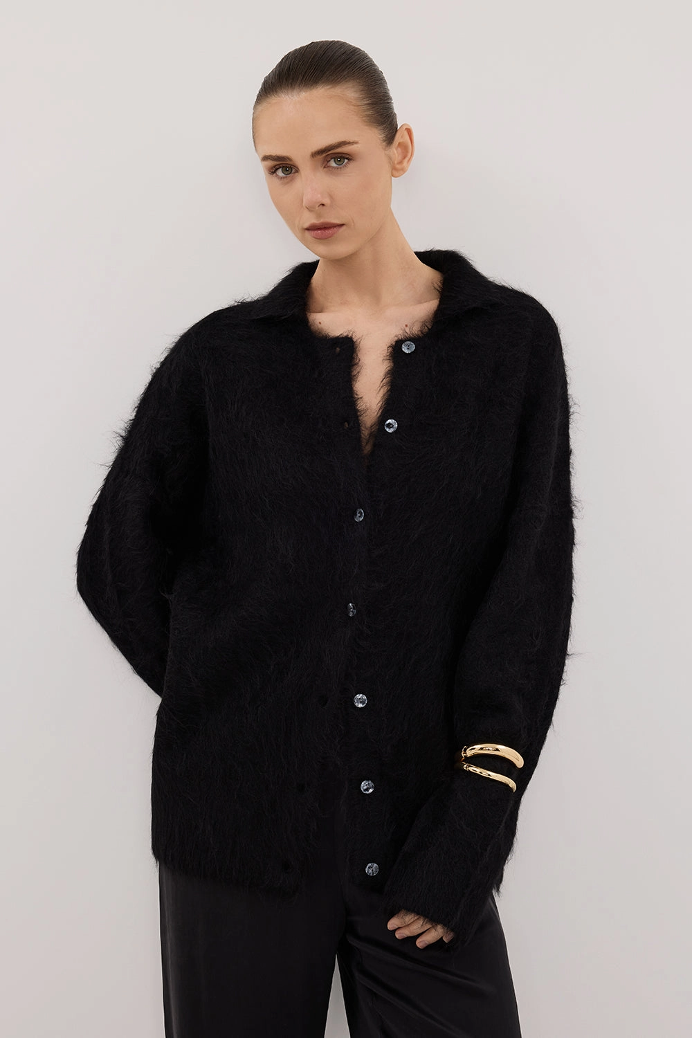 SALMA BLACK POLO NECK KNIT CARDIGAN Cold Weather Gear Winter Style