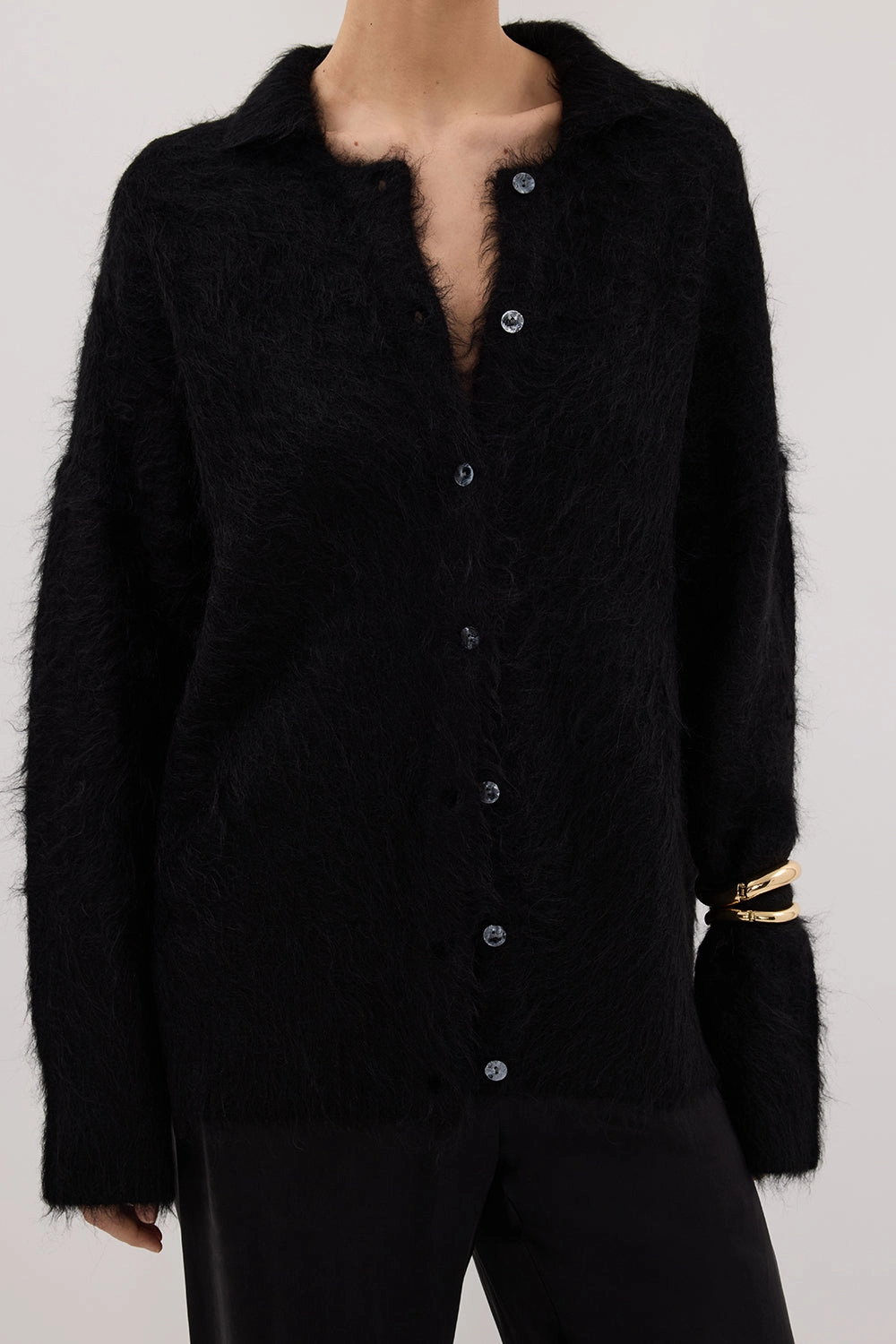 Waffle Knit SALMA BLACK POLO NECK KNIT CARDIGAN