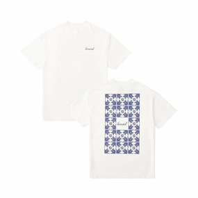 Curved Hemline bound 'Porto Azulejos' Tee - Ecru