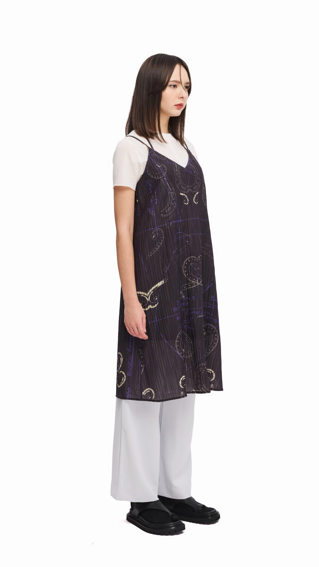 French Curve Ruler Placement Print Slip Dress Timeless Look