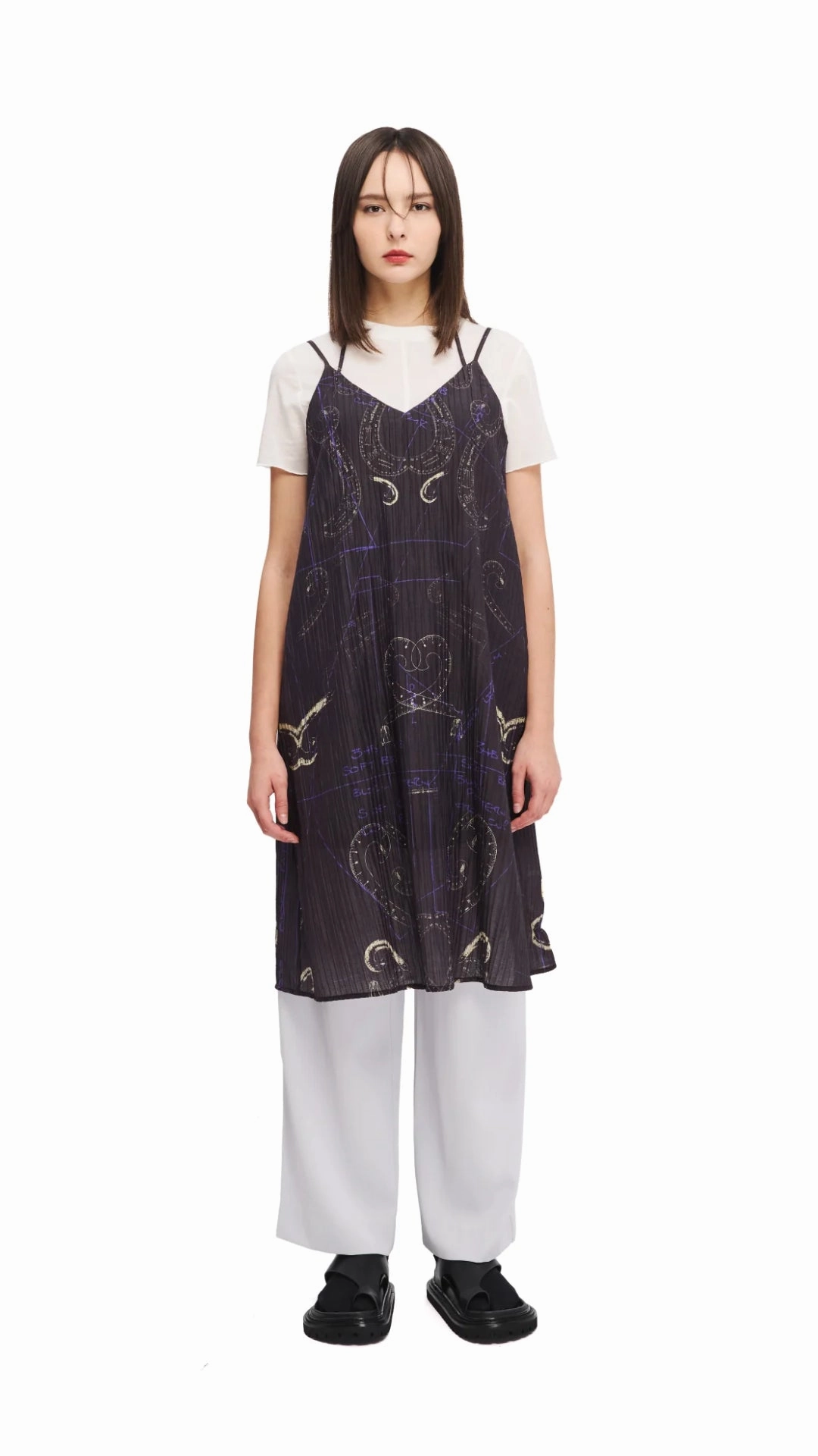French Curve Ruler Placement Print Slip Dress Edge Shape