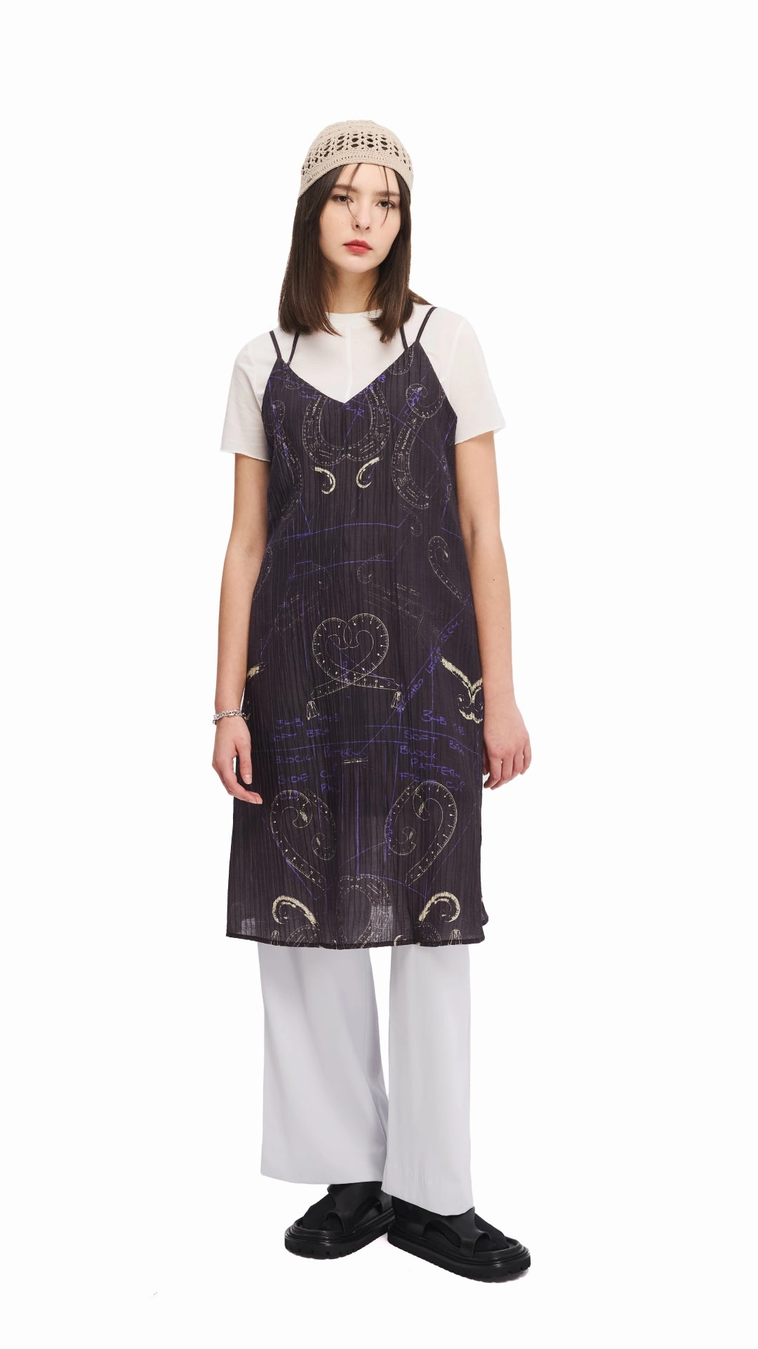 Effortless Layering Mid Season French Curve Ruler Placement Print Slip Dress