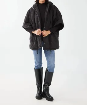 Quilted Poncho In Black Warm and Cozy