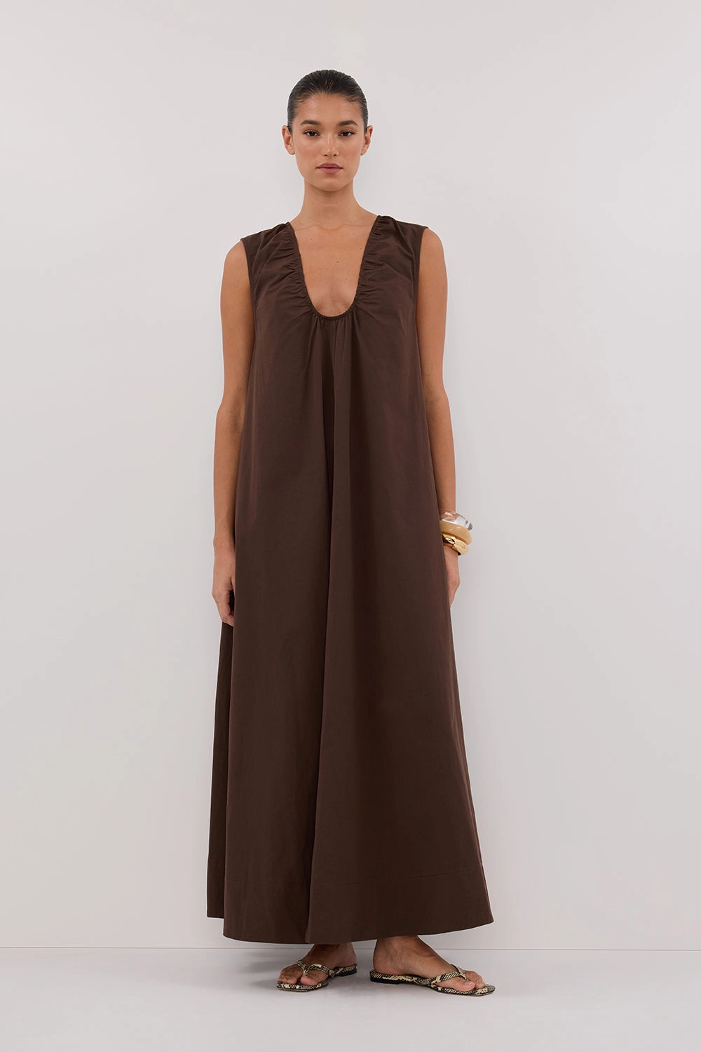 GABBY BITTER CHOC COTTON MIDI DRESS Cool Comfort