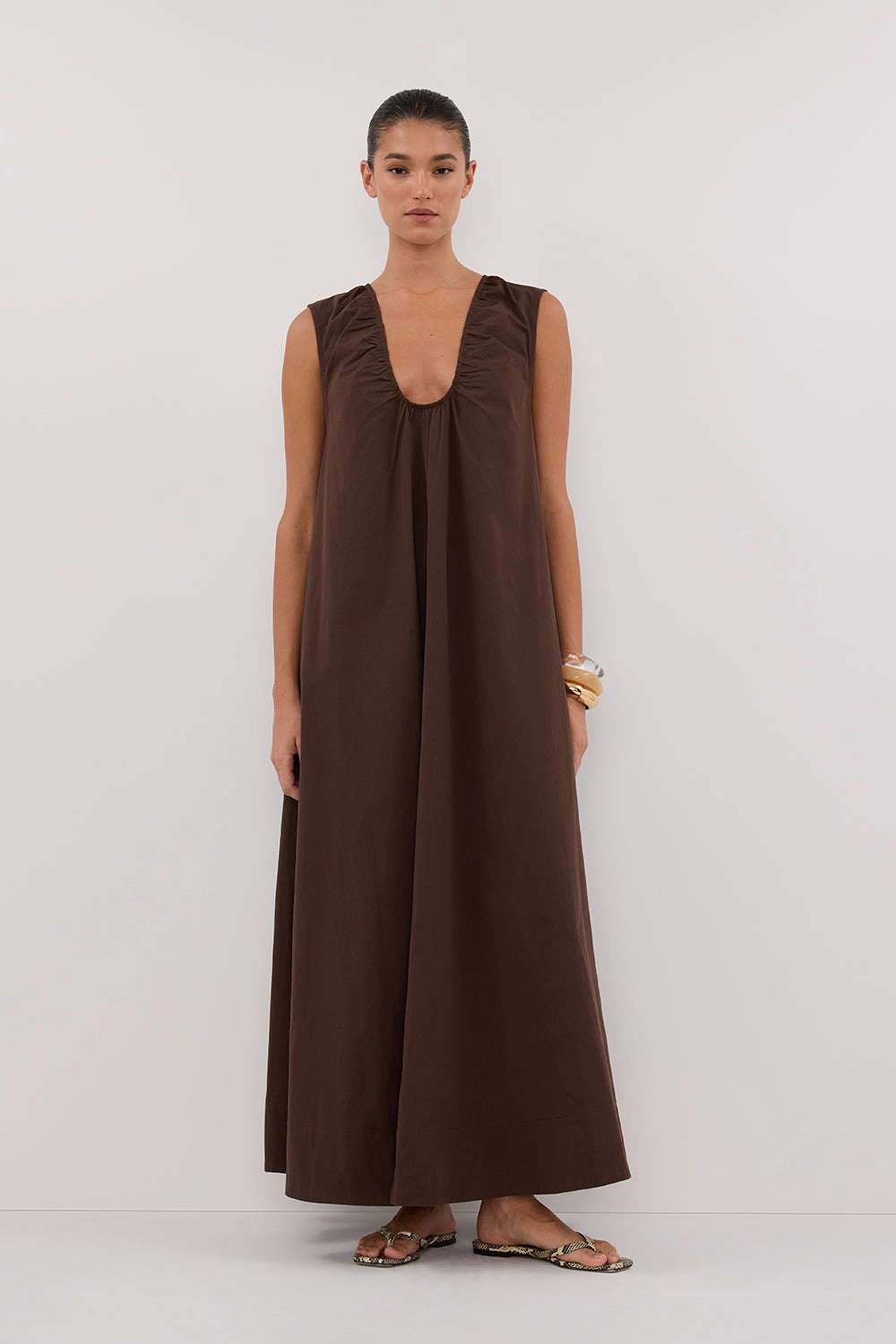 Soft Outfit GABBY BITTER CHOC COTTON MIDI DRESS