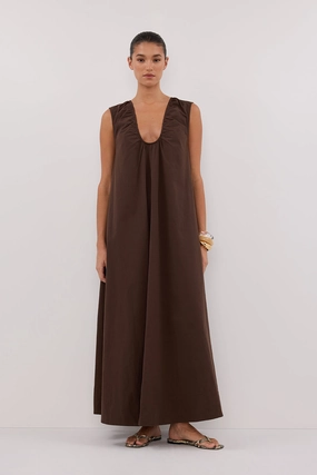 Flexible Fit GABBY BITTER CHOC COTTON MIDI DRESS