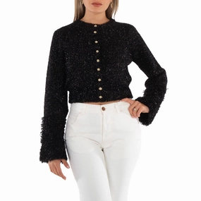 Basic Must-Have Rabanne Ladies Black Metallic Cropped Cardigan