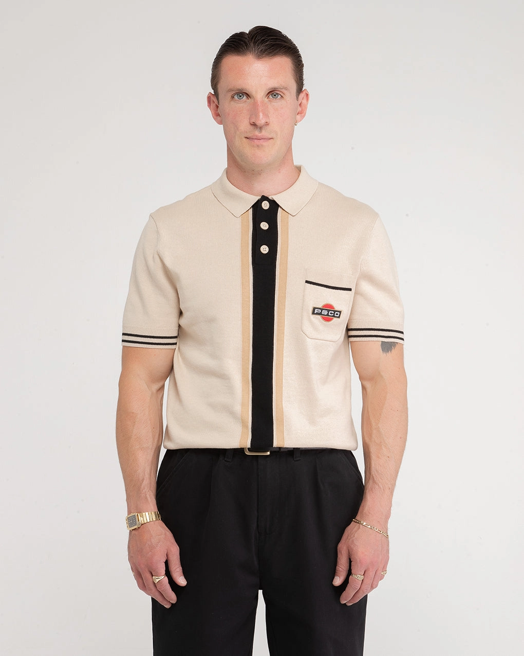 Racing Team Knitted Polo - Stone Casual Comfort Wear Chic Fashion