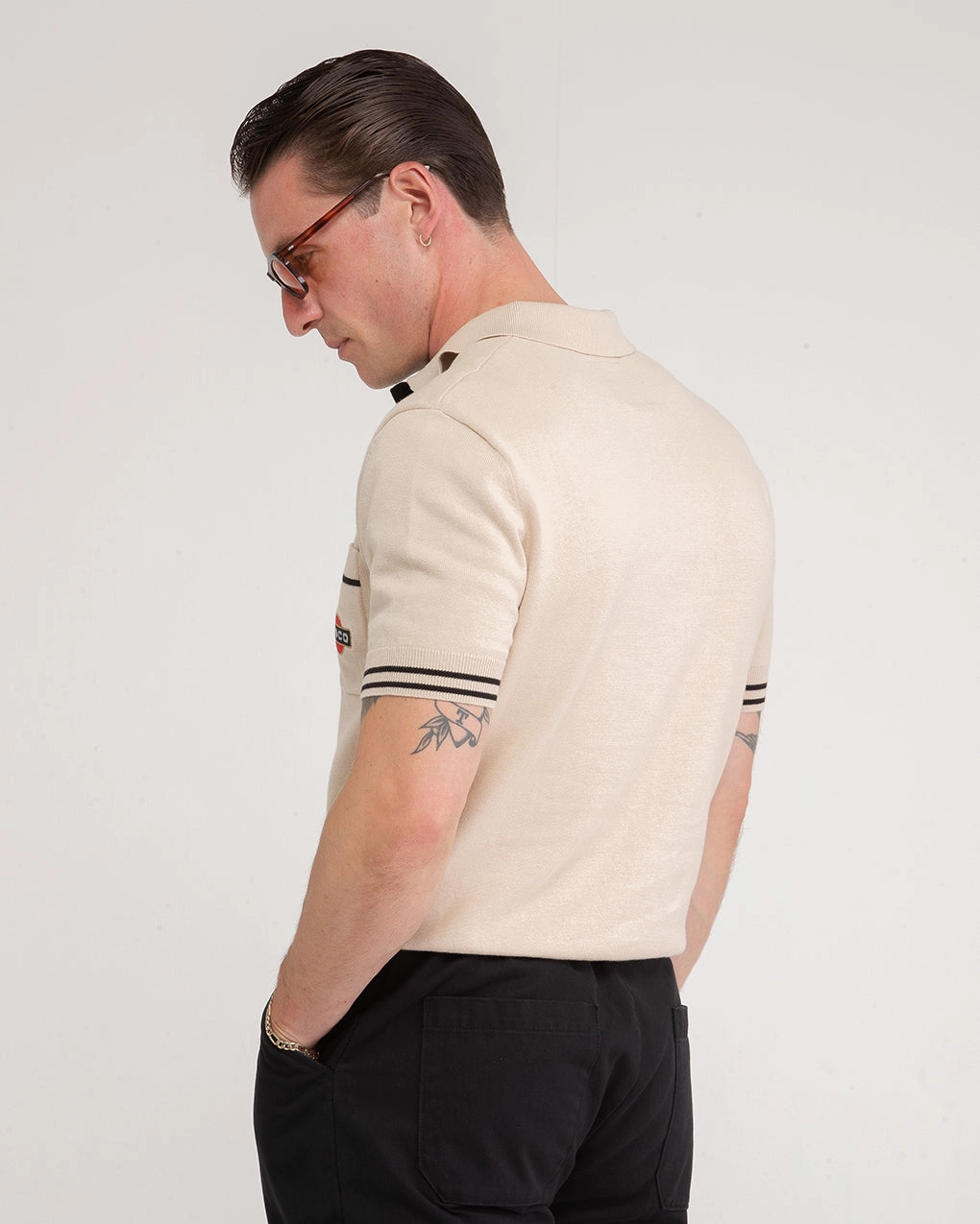 No Shrink Fabric EcoFriendly Dye Racing Team Knitted Polo - Stone