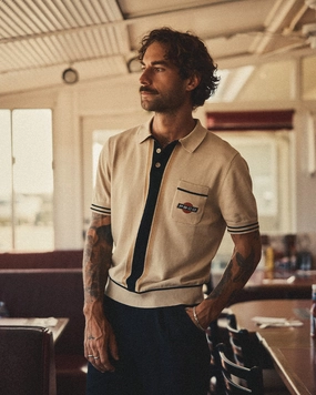 Relaxed fit style Trendy popularity Racing Team Knitted Polo - Stone