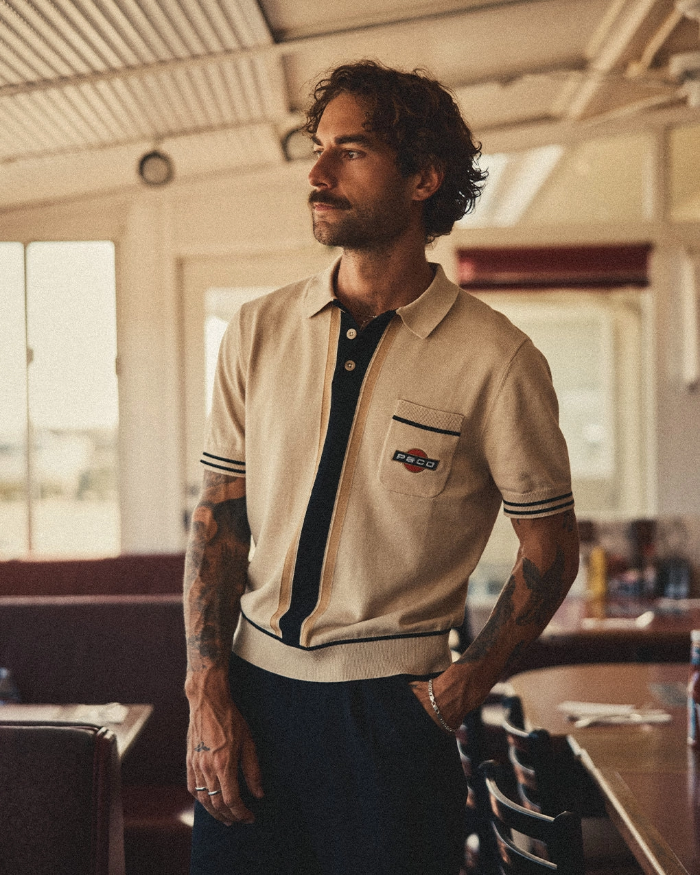 Relaxed fit style Trendy popularity Racing Team Knitted Polo - Stone