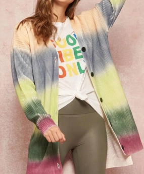 Breathable Warmth Rainbow Ombr Colorblock Cardigan