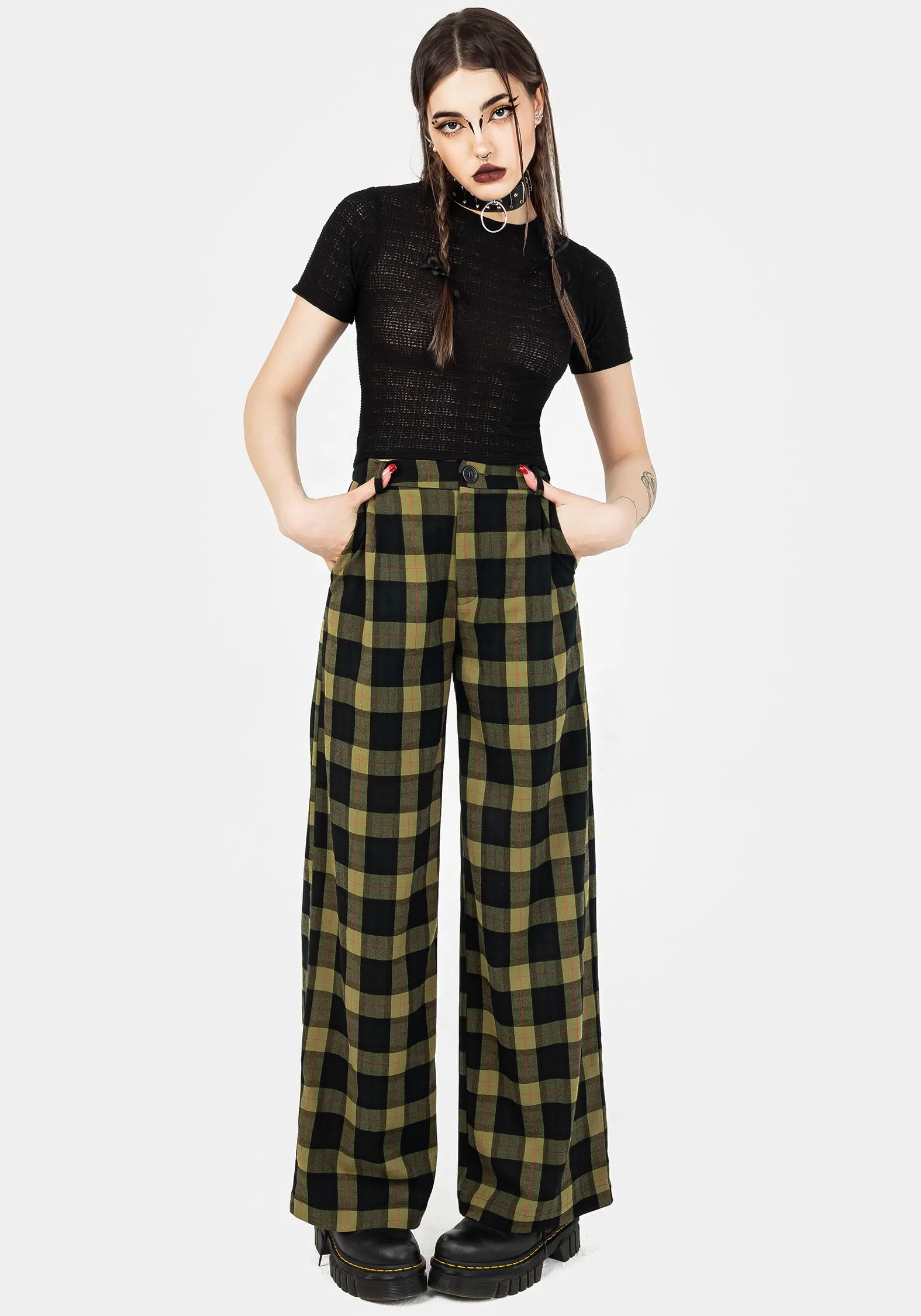 Cotton comfort Quick Layer Rapture Wide Leg Check Trousers