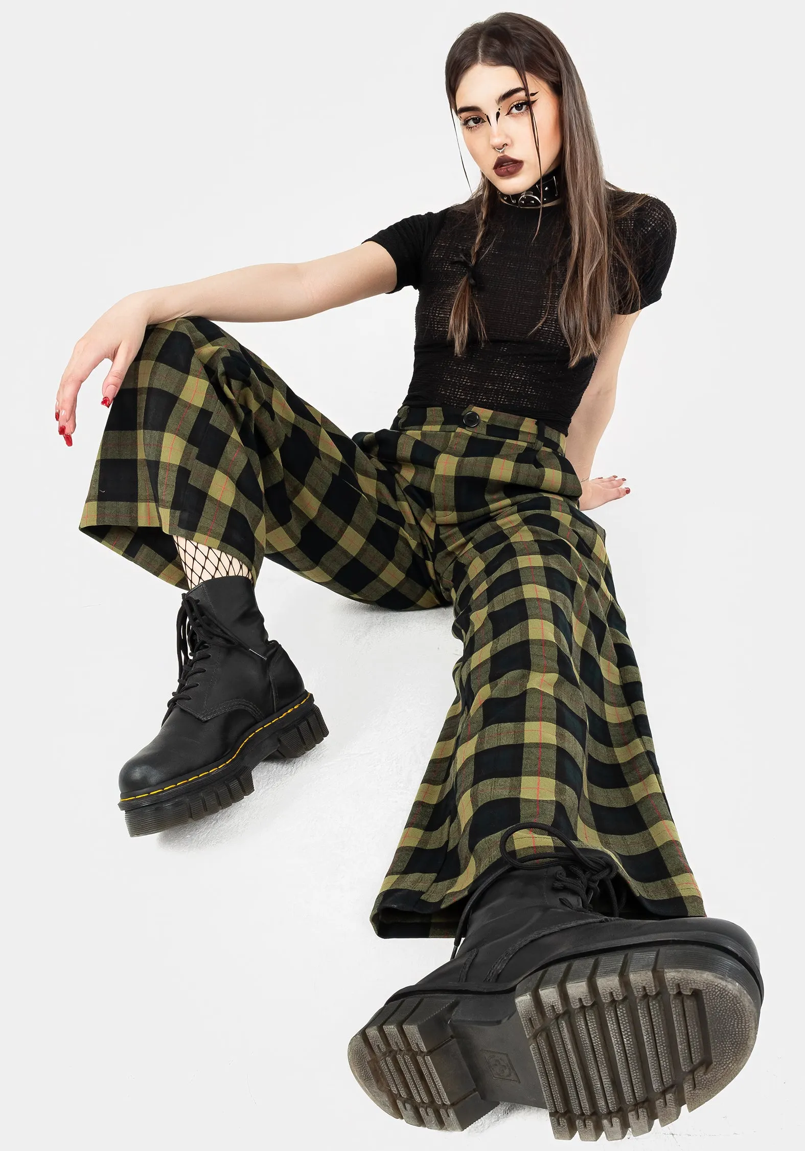 Rapture Wide Leg Check Trousers Urban Fit Rugged Wear