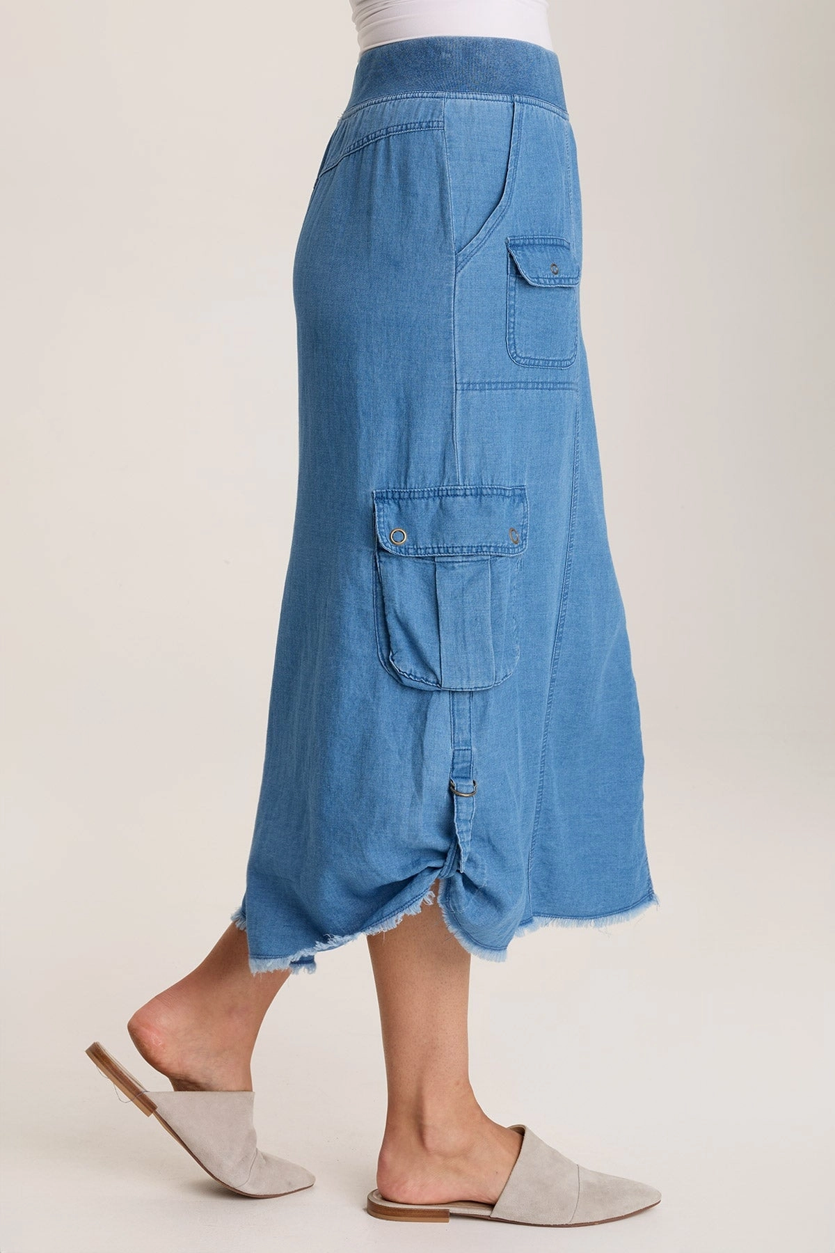 Chesney Mock-Denim Cargo Midi Skirt Modern Wardrobe Sharp Look