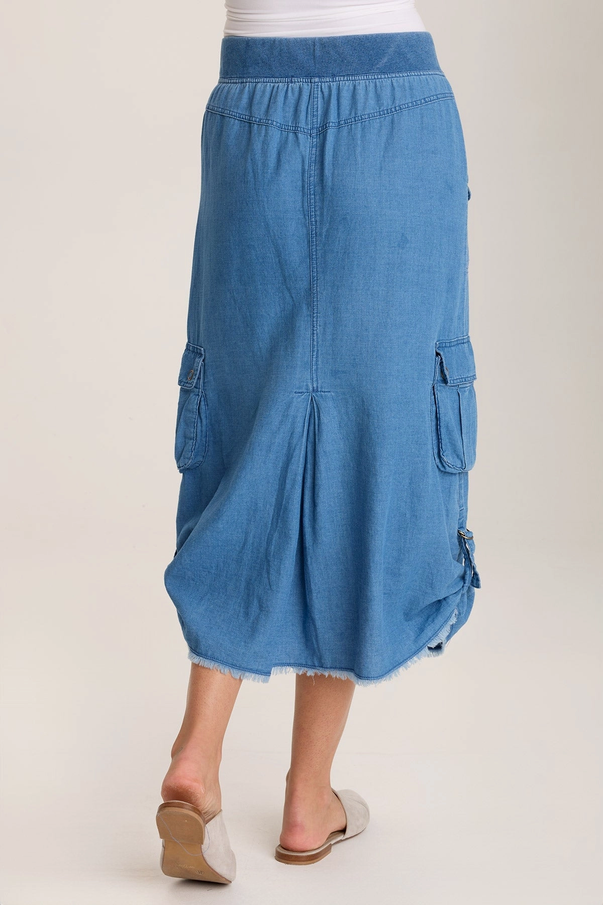 Chesney Mock-Denim Cargo Midi Skirt Opaque finish Drawstring closure