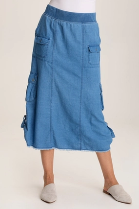 Contemporary Mood Bold Print Chesney Mock-Denim Cargo Midi Skirt