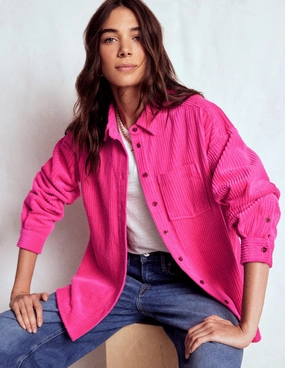 Raw Edge Detail Cord Overshirt-Pink Peony Sporty Hoodie