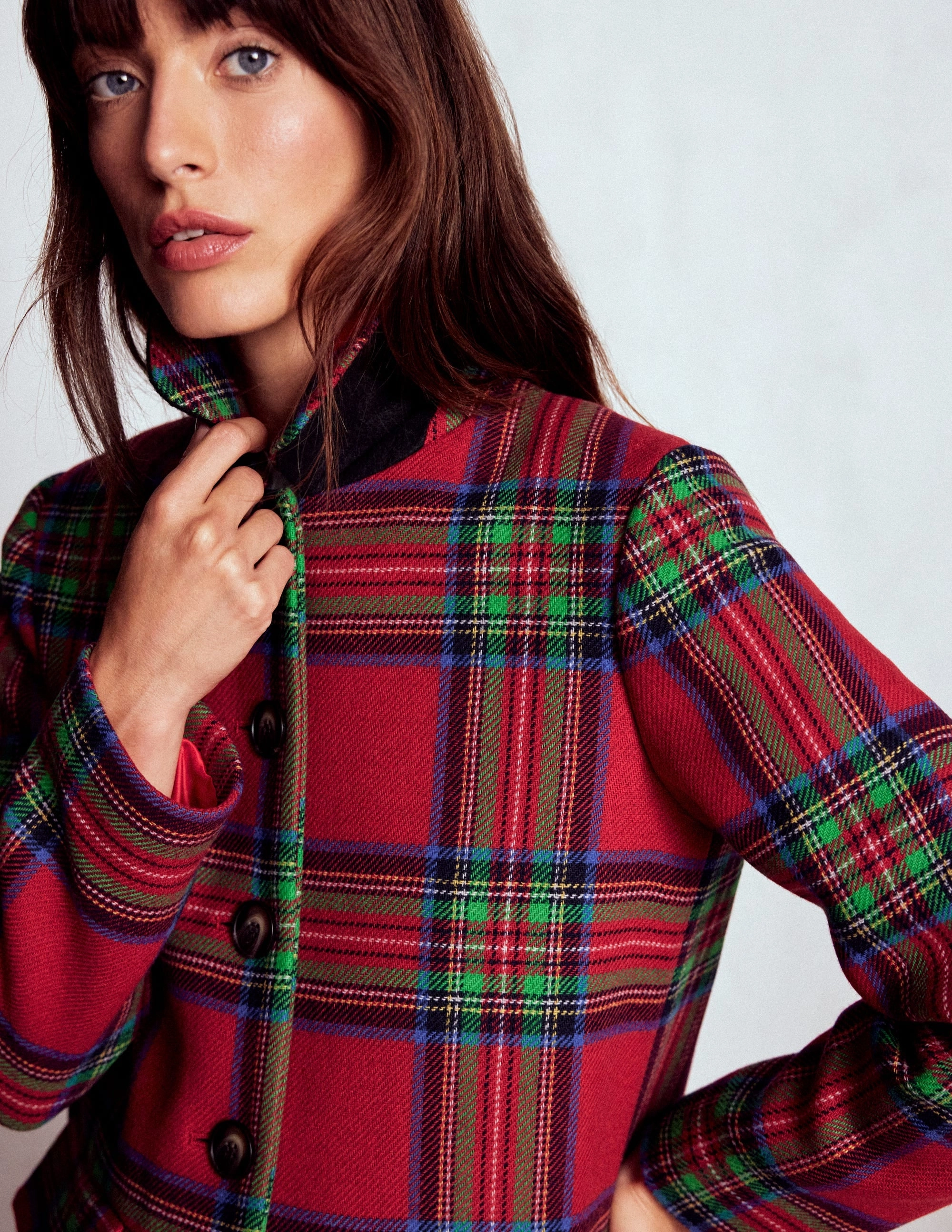 Edinburgh Swing Coat-Red, Blue and Green Check City Layer Style