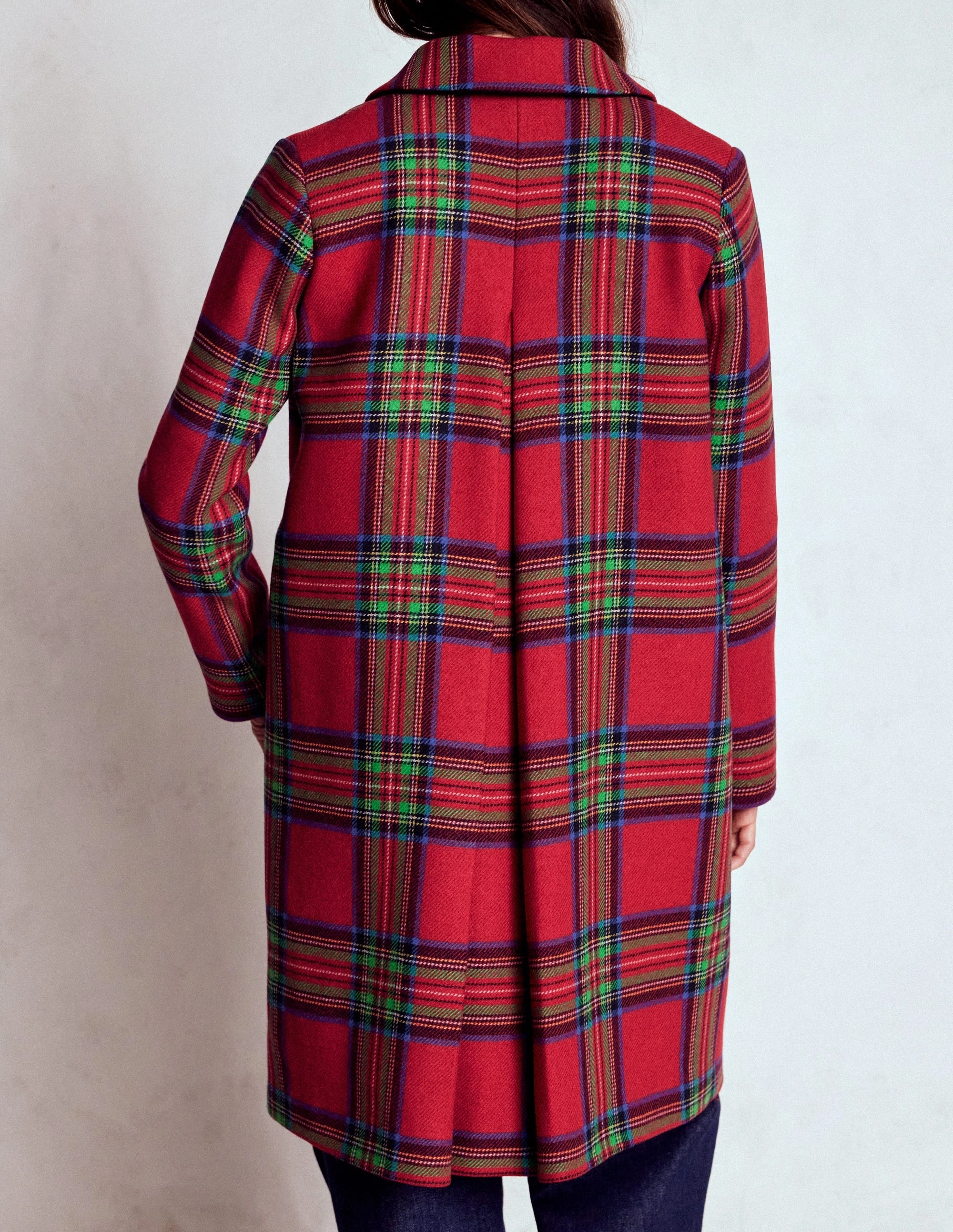 ReflectiveTrimDetails Windproof Insulated Coat Edinburgh Swing Coat-Red, Blue and Green Check