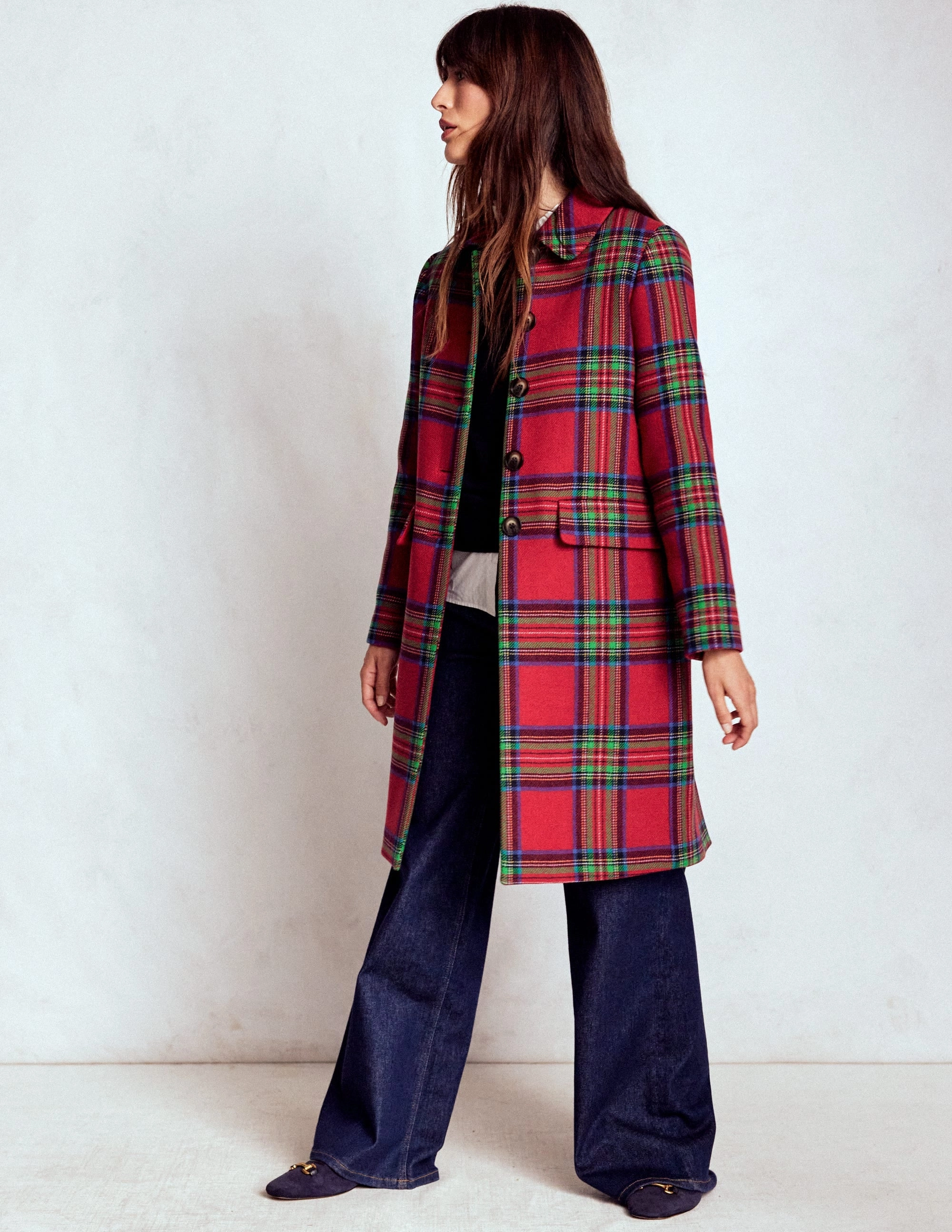 Edinburgh Swing Coat-Red, Blue and Green Check Insulated Design Heat Tech Fabric
