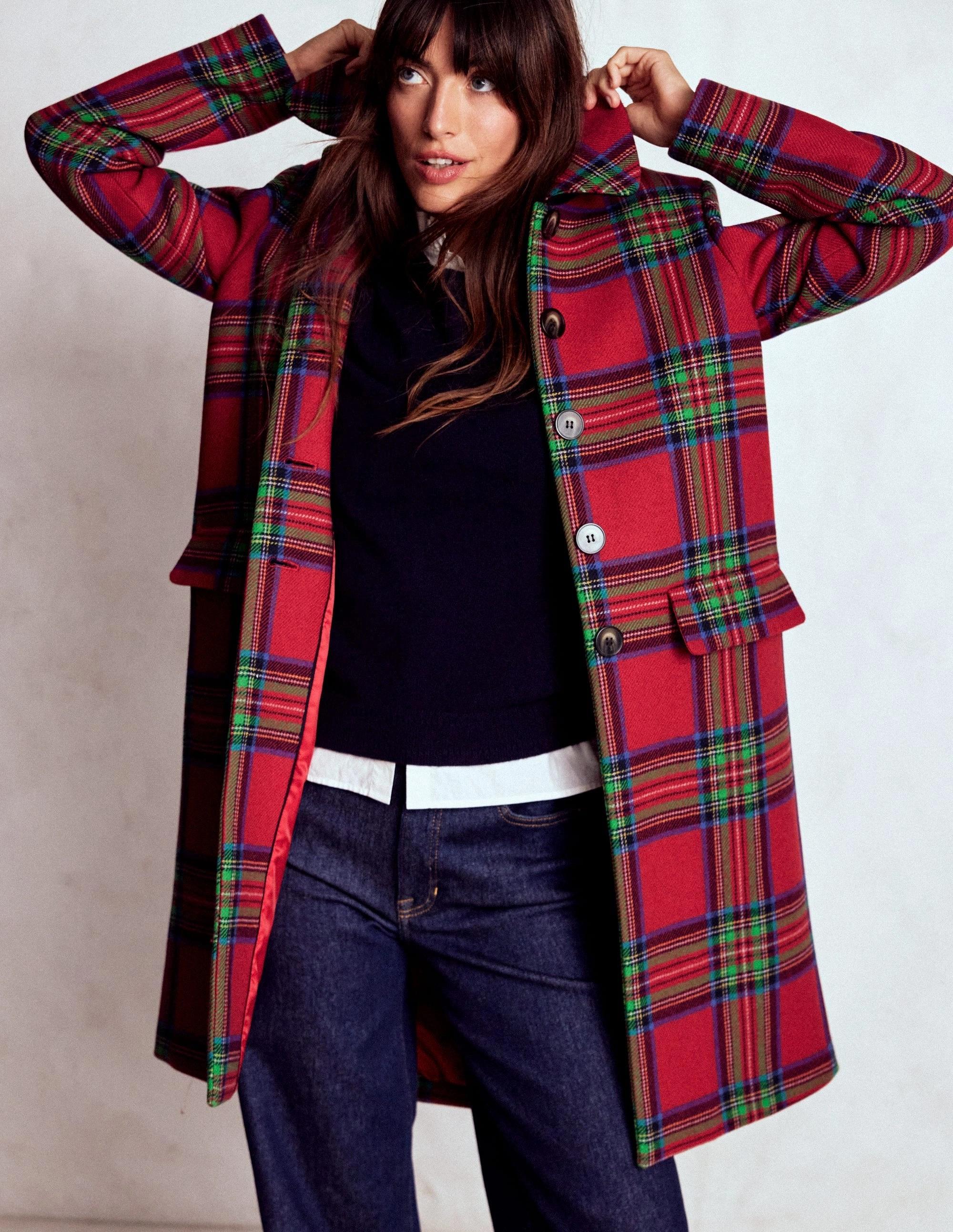 Edinburgh Swing Coat-Red, Blue and Green Check Soft Layers