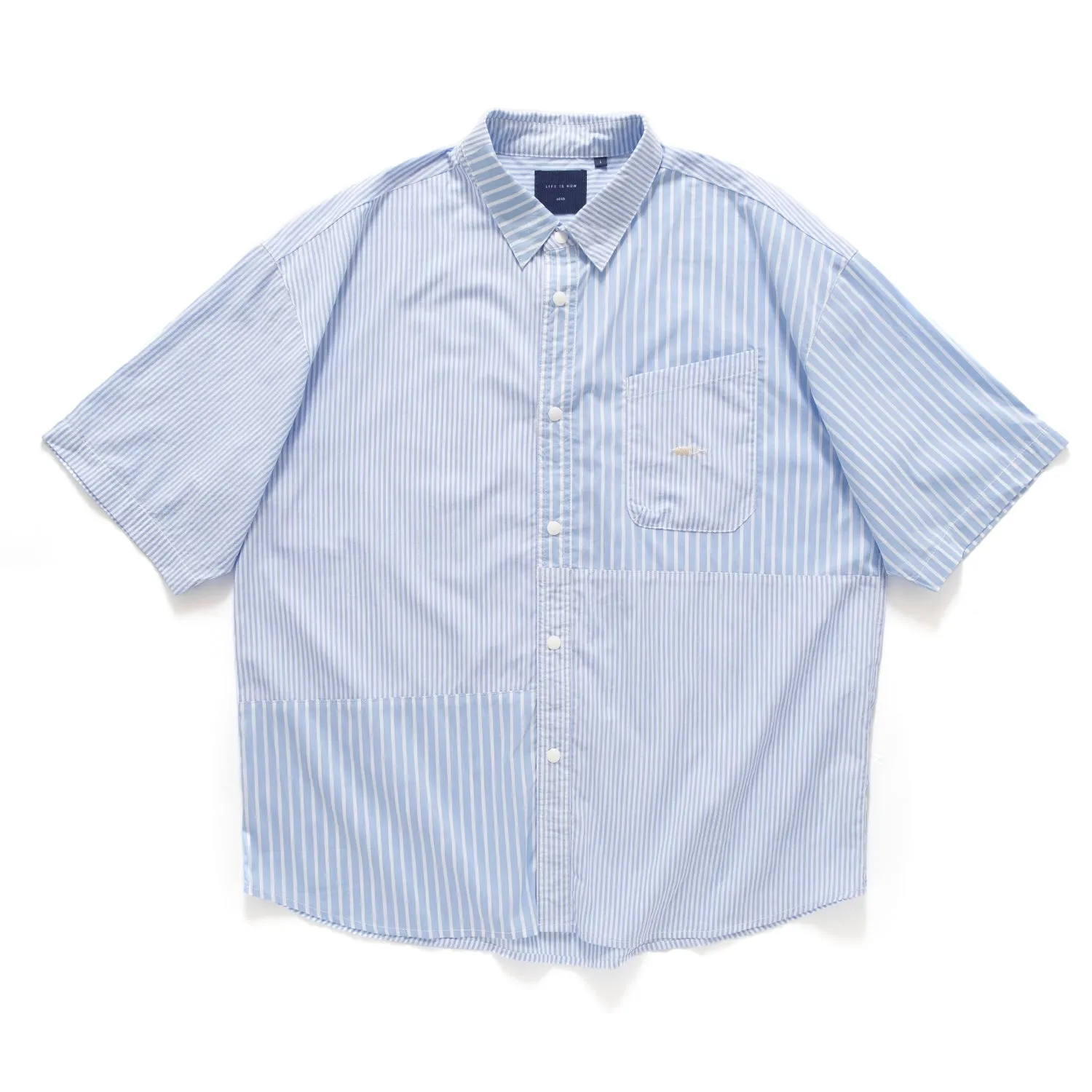 (ST378) Stripe Patchwork Short Sleeve Shirt Boho chic Classy Detail
