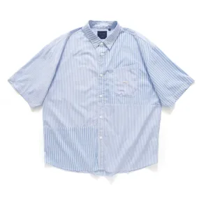 (ST378) Stripe Patchwork Short Sleeve Shirt Boho chic Classy Detail