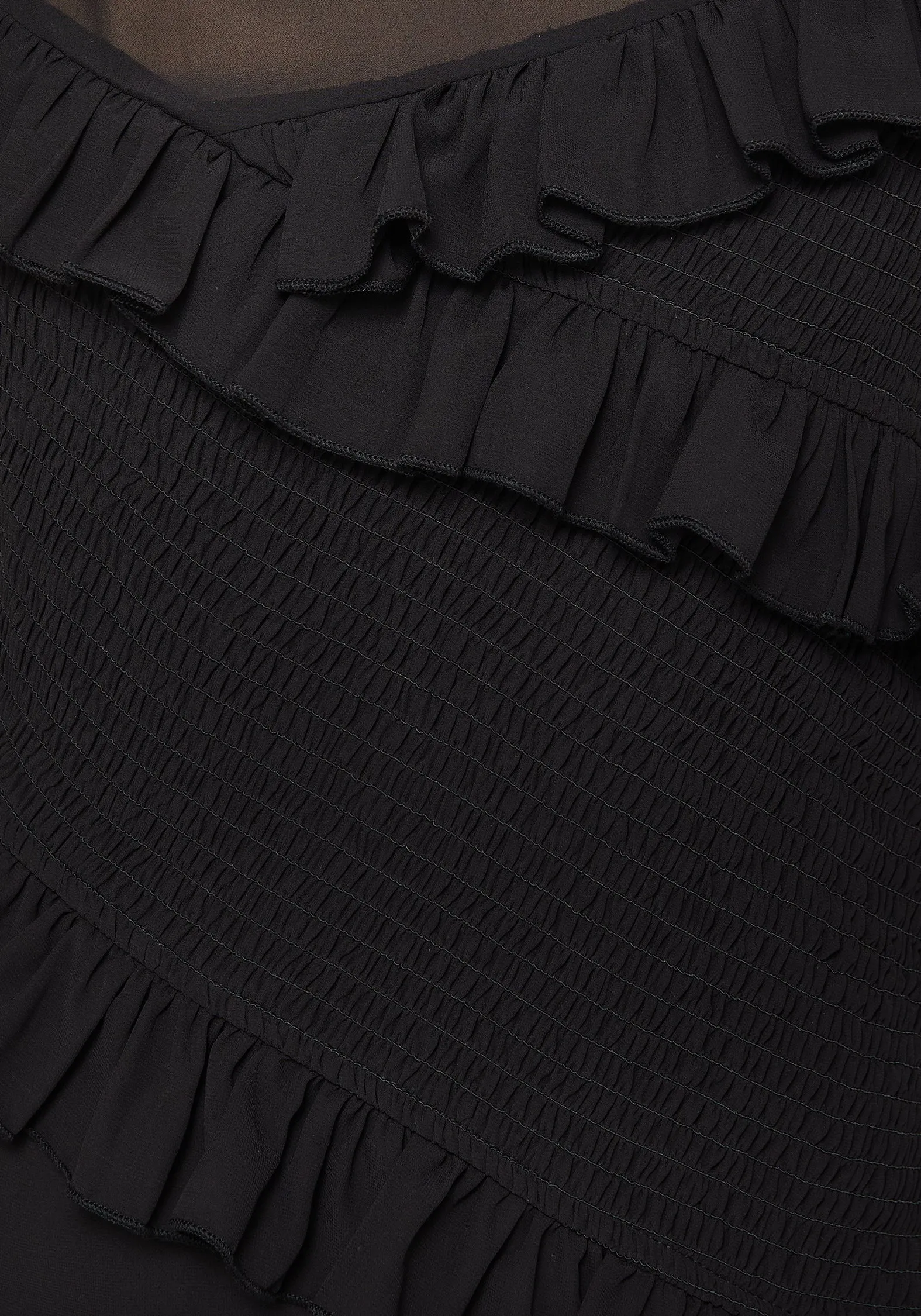 Reflections Black Frill Detail Sleeveless Maxi Dress Lace Detail