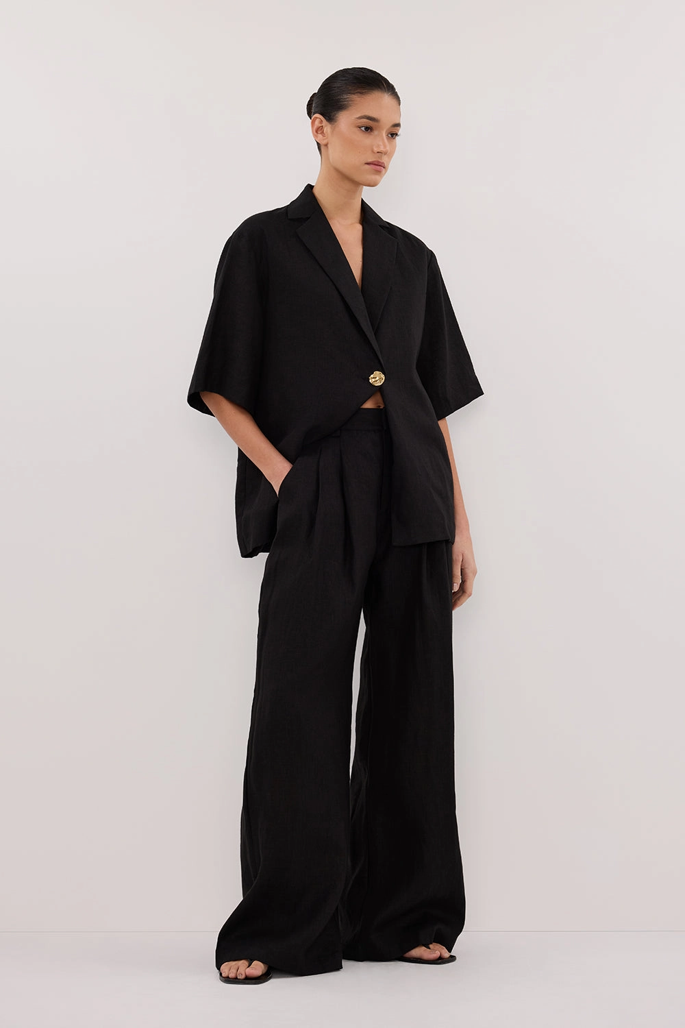 Wide fit HOLDEN BLACK LINEN PANT