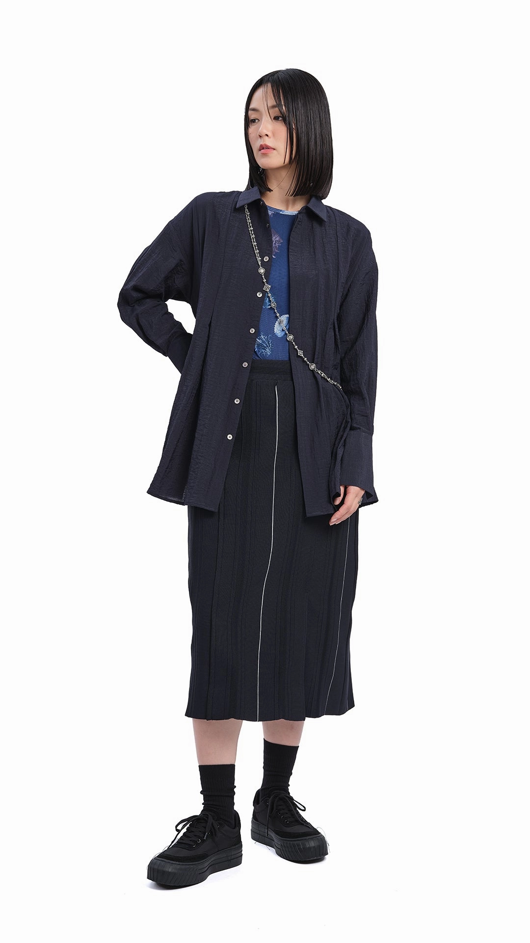 Twist Knot Details Knitted Contrast Stitch Pencil Skirt