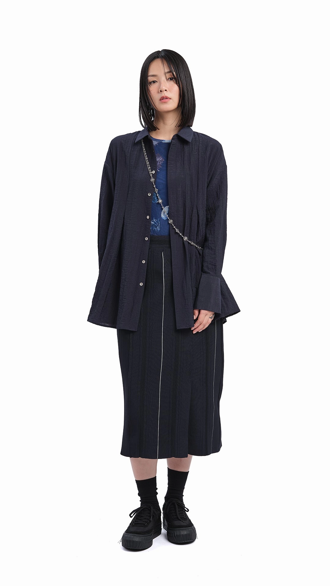 Casual Feel Hidden Zipper Knitted Contrast Stitch Pencil Skirt