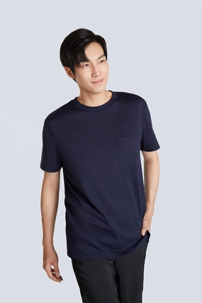 Formal Occasion Breathable Design Regal Crew Neck Pocket T-Shirt | Navy NNY096