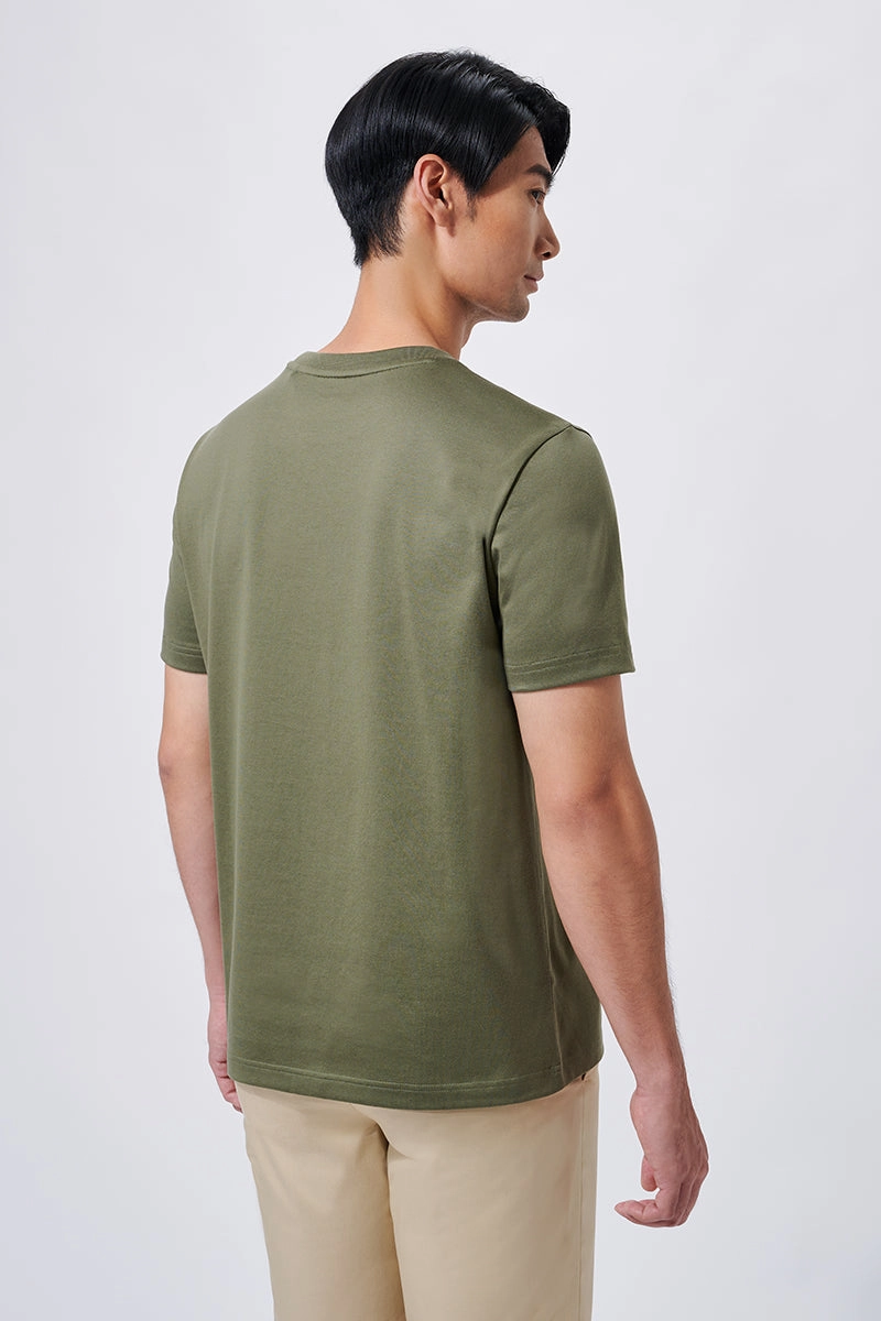 Minimalist Style Natural Fiber Blend Regal Crew Neck Pocket T-Shirt | Olive GNE474