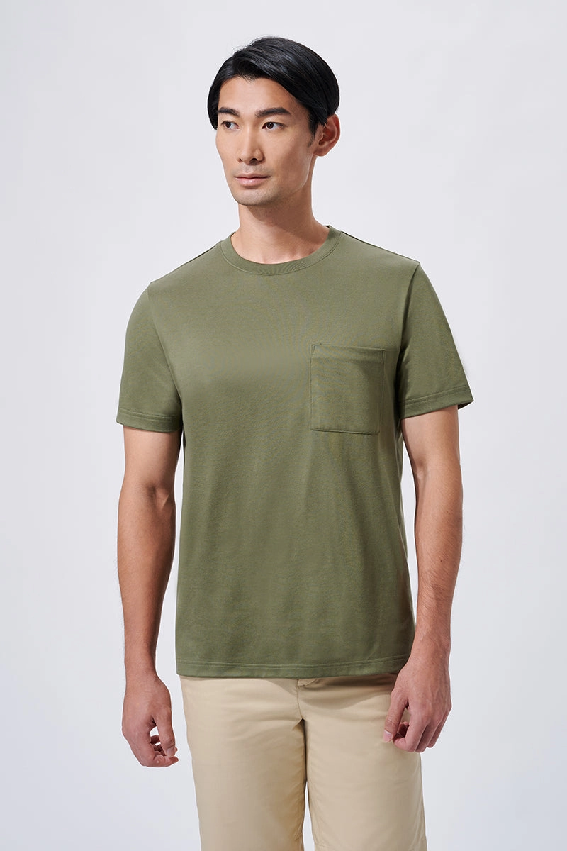 safe for skin Chic Comfort Style Regal Crew Neck Pocket T-Shirt | Olive GNE474