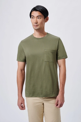 safe for skin Chic Comfort Style Regal Crew Neck Pocket T-Shirt | Olive GNE474