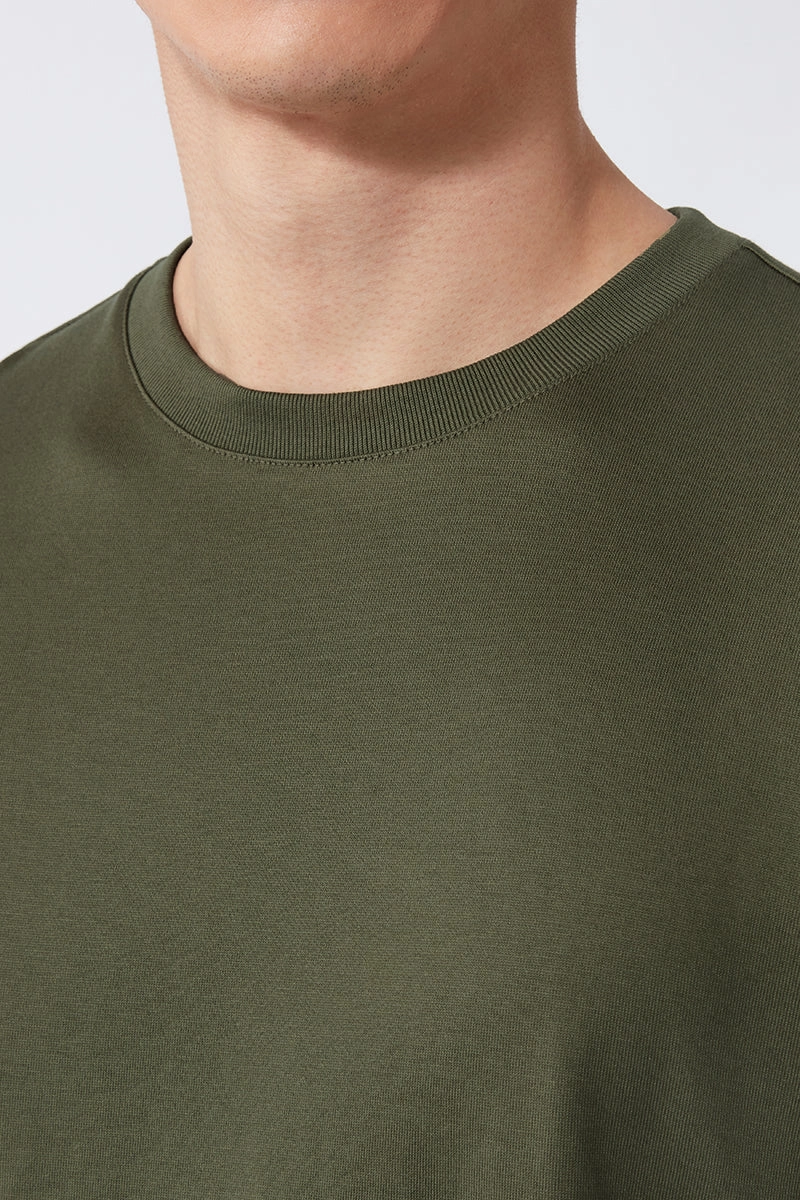 Simple and Relaxed Regal Crew Neck T-Shirt | Olive GNE474
