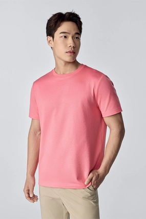 Minimal Trend Ribbed Collar Design Regal Crew Neck T-Shirt | Pink Lemonade PT1735