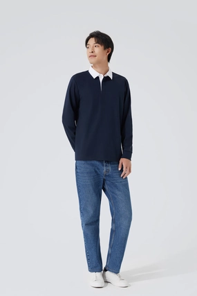 Regal Interlock Long Sleeve Rugby Shirt | Navy NNY096 MoistureManagement System