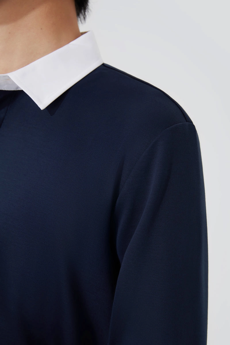 Versatile Layering Sporty Comfort Regal Interlock Long Sleeve Rugby Shirt | Navy NNY096