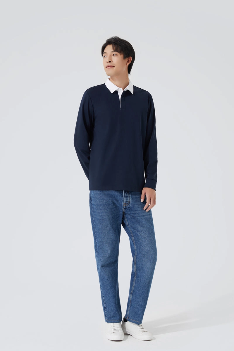 Regal Interlock Long Sleeve Rugby Shirt | Navy NNY096 MoistureManagement System