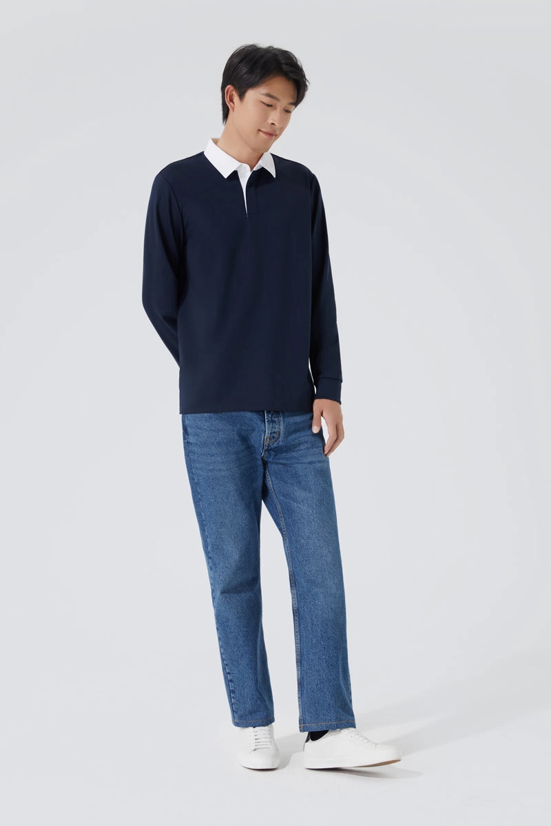 Timeless Look Regal Interlock Long Sleeve Rugby Shirt | Navy NNY096