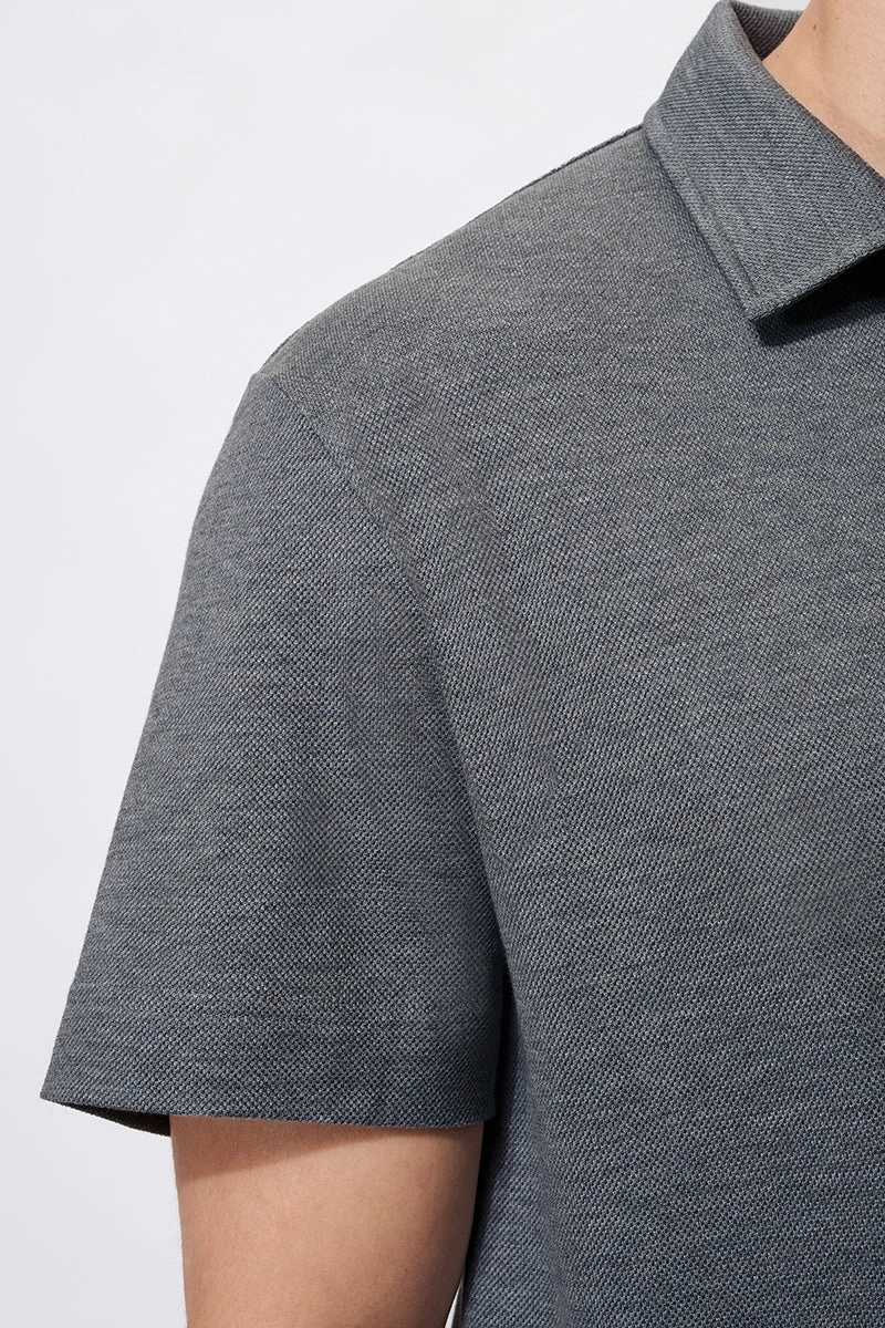 Yarn Dyed Collar Minimalist Style Regal Pique Buttonless Polo | Dark Grey EBCG30