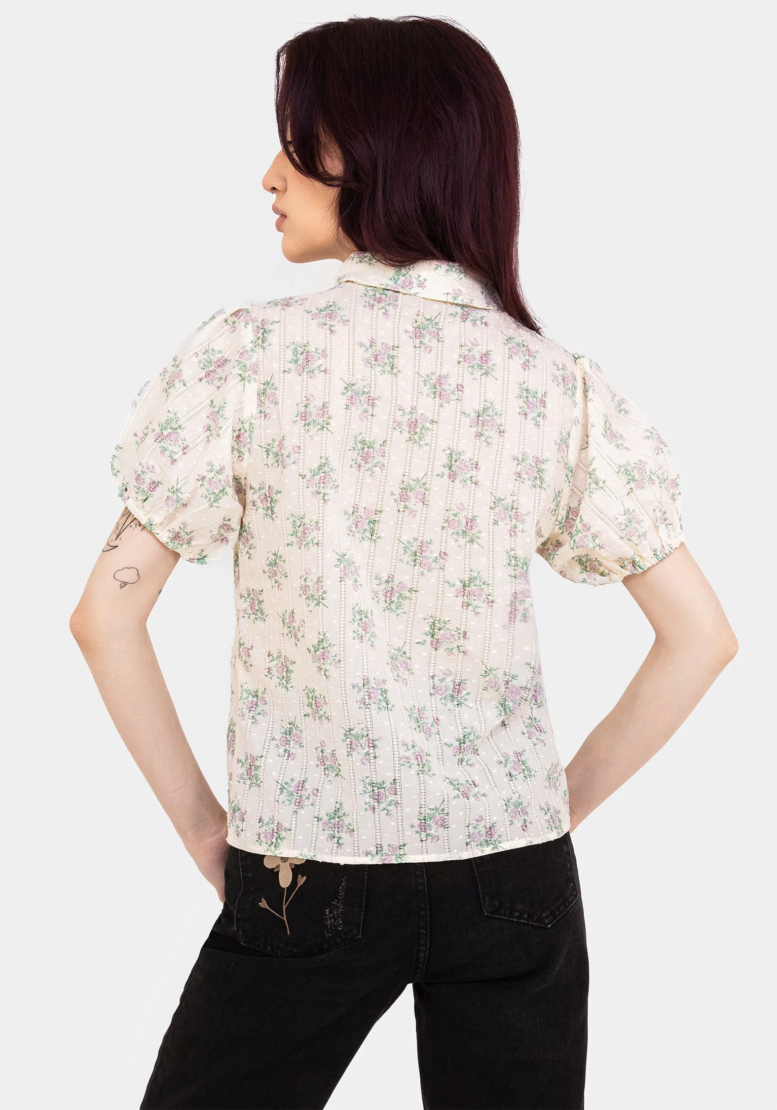 Abrasion Resistant Edging Pleasance Cotton Puff Sleeve Blouse