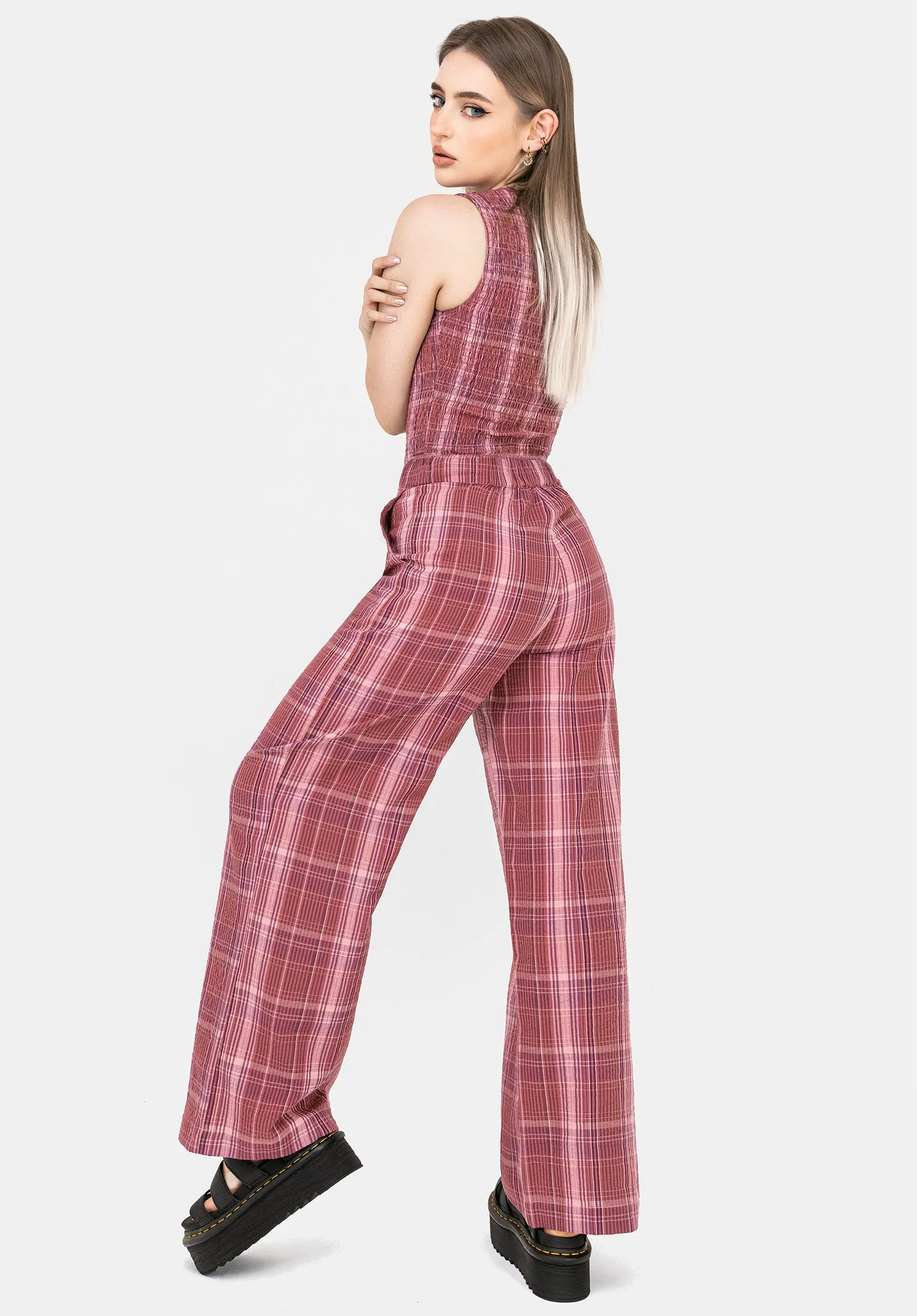 Zorina Cotton Check Wide Leg Trousers AllDayCompression